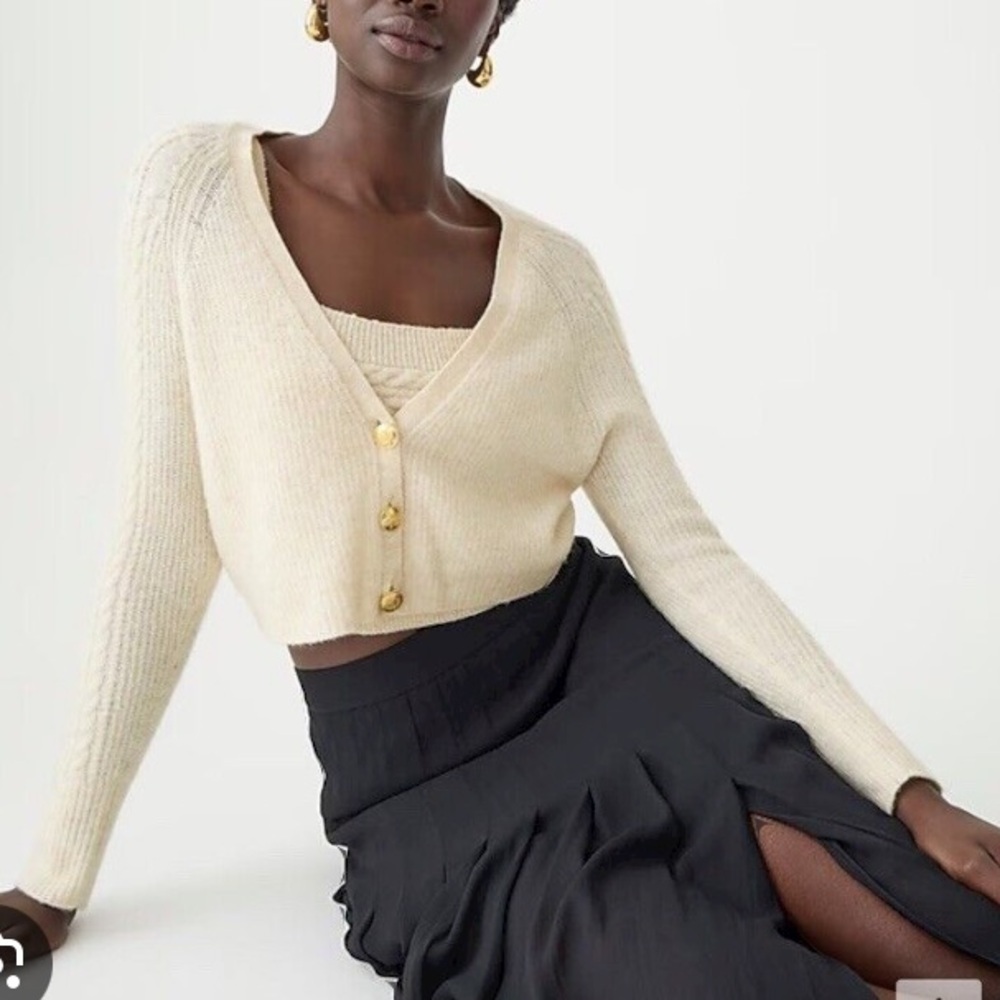 J. Crew Supersoft Cropped Cable-Knit Sweater Tank Set NWT Ivory Cream